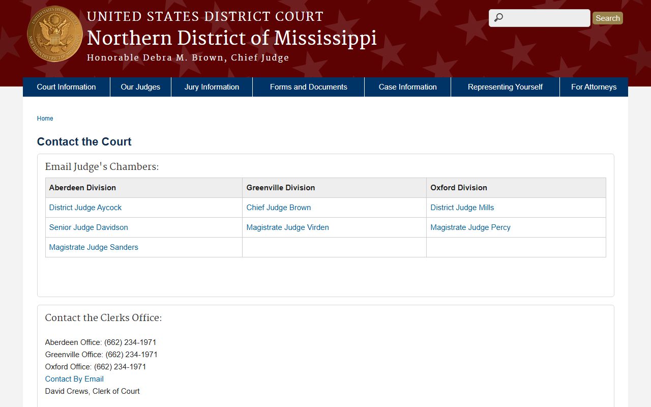 Choctaw County Circuit Clerk records contrast, the federal Northern District of Mississippi clerk contact page