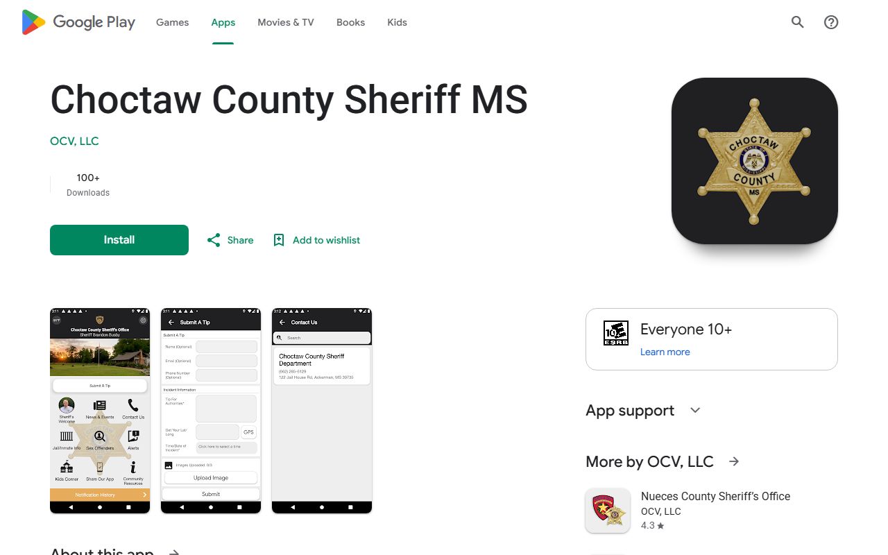 Choctaw County arrest records and charges channel on the Choctaw County Sheriff MS Android app listing