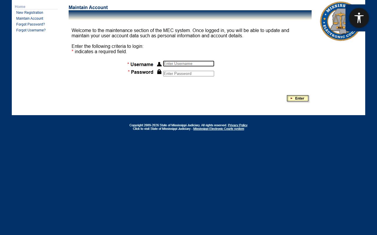 Choctaw County court records access through the PAMEC online registration page