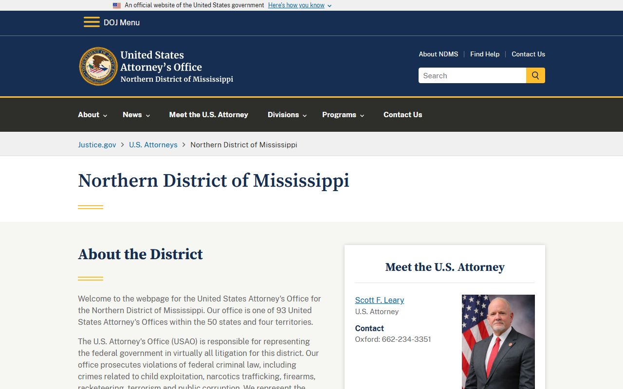 Choctaw County criminal court records context from the U.S. Attorney Northern District of Mississippi page