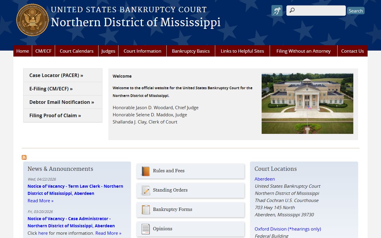 Choctaw County federal court context, the U.S. Bankruptcy Court for the Northern District of Mississippi