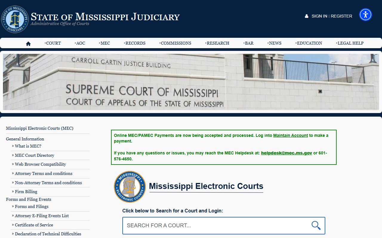Mississippi Electronic Courts page for Choctaw County court records