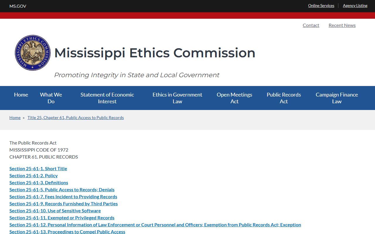 Mississippi Public Records Act page for Choctaw County court records