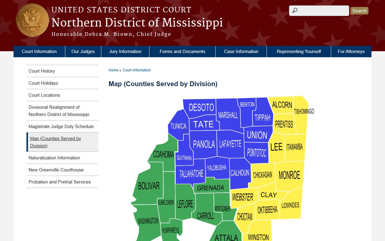Northern District of Mississippi map covering Choctaw County court records