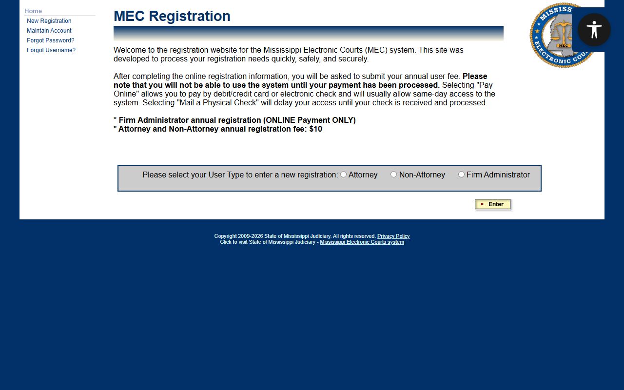 PAMEC registration for Choctaw County court records access