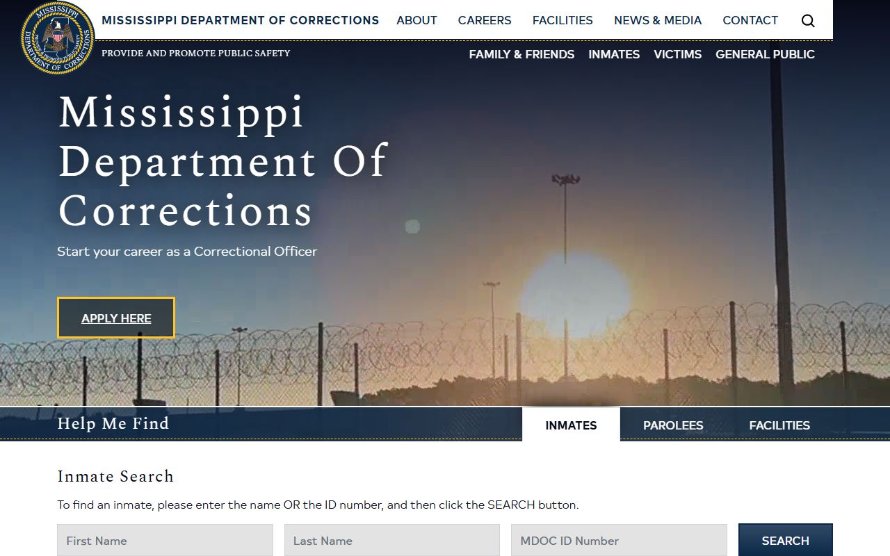 Choctaw County inmate records search starting point on the Mississippi Department of Corrections home page