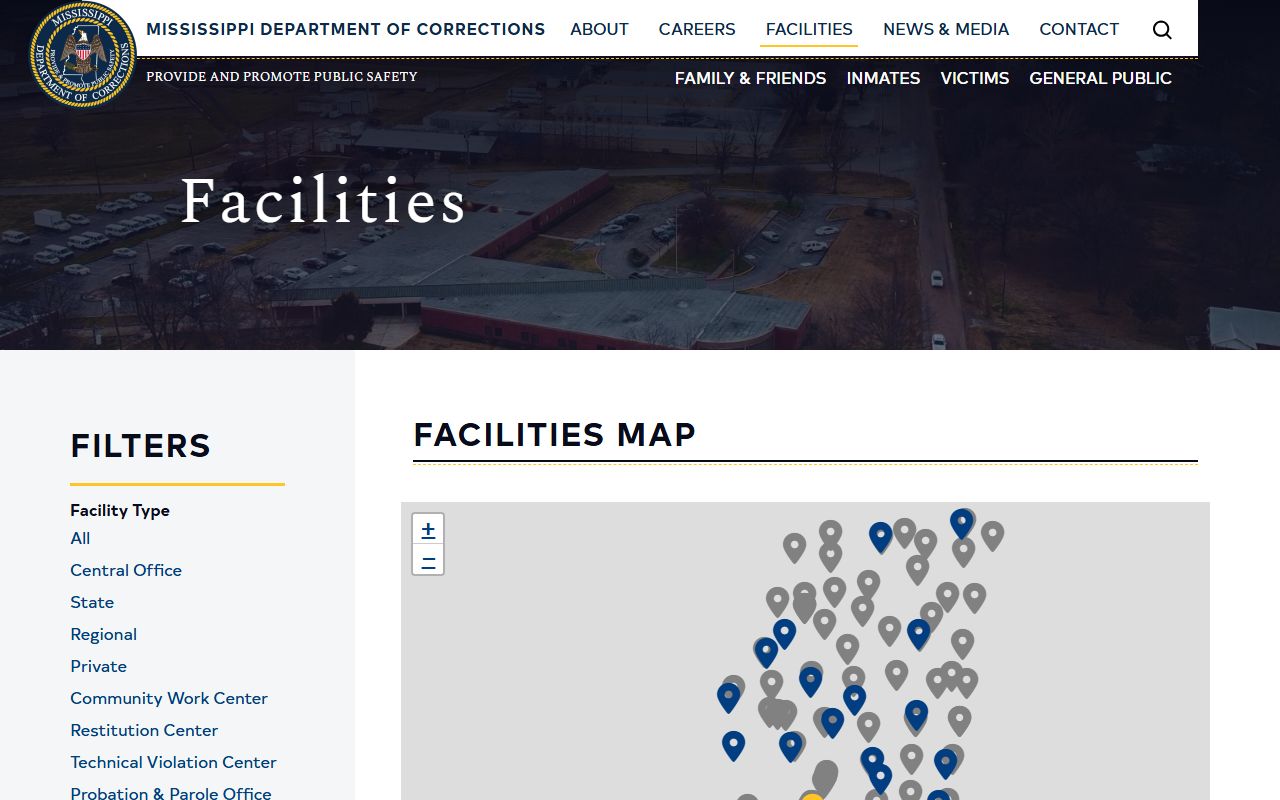 Choctaw County inmate records facility context on the Mississippi Department of Corrections facilities map