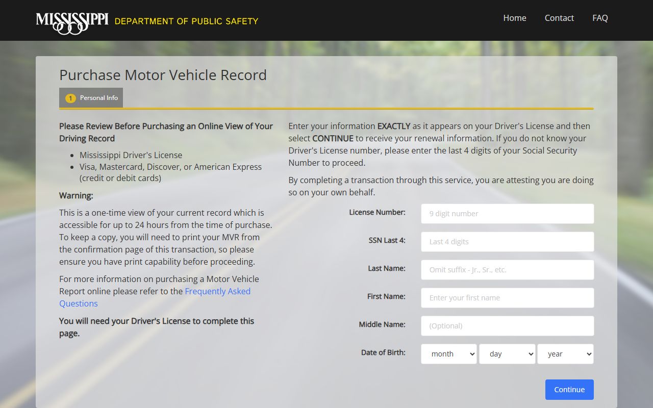 Choctaw County traffic court records compared with the Mississippi DPS motor vehicle record request page