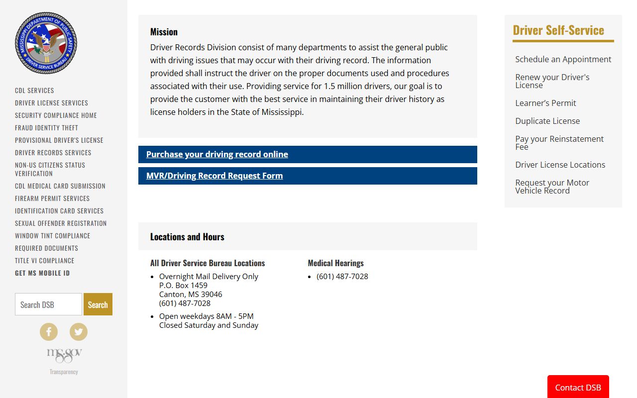 Choctaw County traffic court records and the Mississippi Driver Records Division overview page
