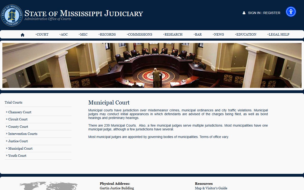 Choctaw County warrant records context from the Mississippi Municipal Court overview